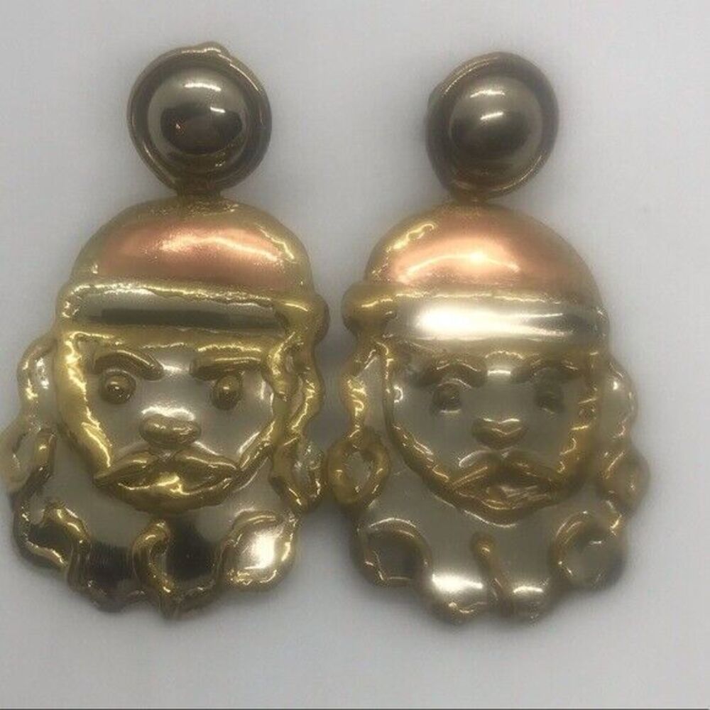 VINTAGE NWT‎ SANTA CLAUS Mixed Metal  Pierced Earrings